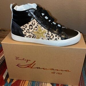 Vintage Havana black/leopard print hightop sneaker sz 9 women’s
